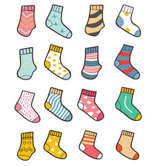 a bunch of different colored socks on a white background