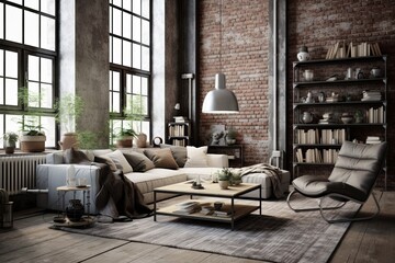 Cool Tones Industrial Chic Grey Living Room Ideas: Modern Loft Inspiration
