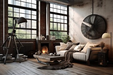 Industrial Chic Loft Living Room Ideas: Enhance Air Circulation with Stylish Industrial Fans