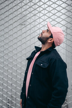 Bearded Man Wearing Pink and Black