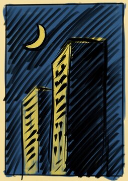 Buildings and moon