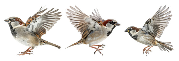 house sparrow bird flying on transparent background - obrazy, fototapety, plakaty