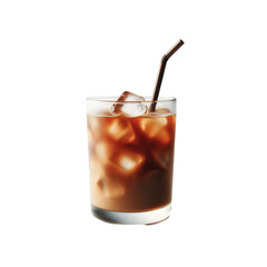 A glass of iced coffee isolated on a white background, PNG