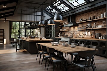 Fototapeta na wymiar Iron-Clad Elegance: Industrial-Chic Kitchen Concepts for Contemporary Living