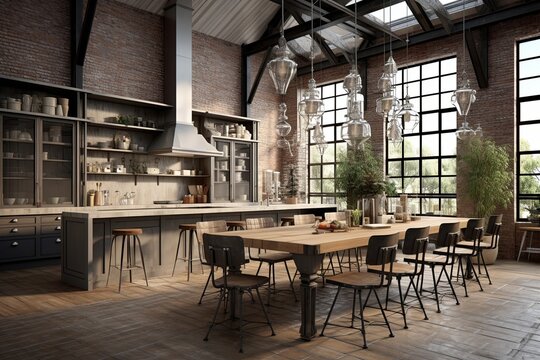 High Ceilings and Spacious Charm: Industrial-Chic Kitchen Concepts