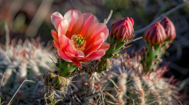 Sunbaked clay red and cactus flower pink, vibrant desert blooms