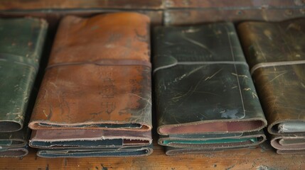 Fototapeta na wymiar Worn leather brown and forest moss green, vintage study