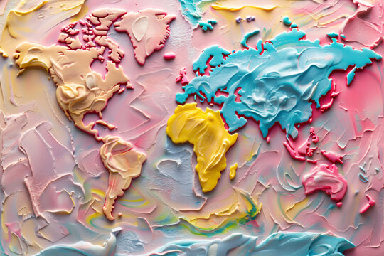 Bright colored gelato with world map design closeup texture