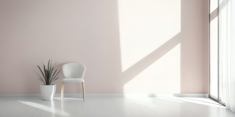 simple house room interior with pastel wall copy space with modern chair and potted plant in room