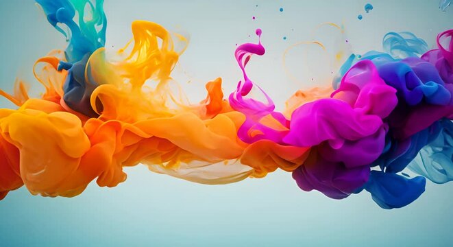Colorful ink drops in water, abstract with corner copy space