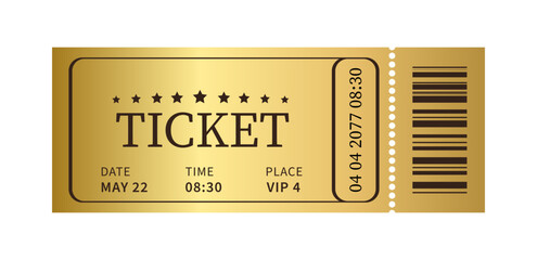 Vector golden ticket isolated on white background - obrazy, fototapety, plakaty