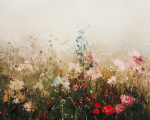 Wildflowers Vintage Landscape Oil Painting