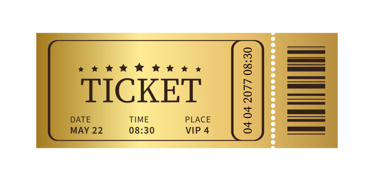 Vector golden ticket isolated on white background