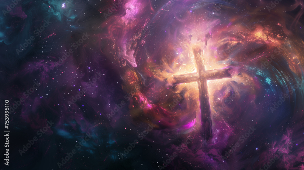 Wall mural a colorful image of a cross in a galaxy