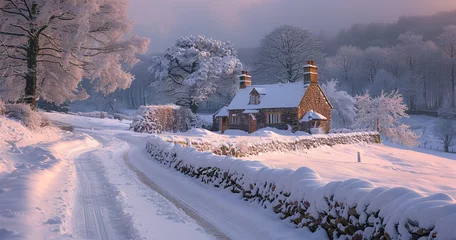 Zelfklevend Fotobehang Winter landscape with snow covered house in the Peak District National Park, England High-resolution photograph clean sharp focus, focus stacking, digital photography professional photography © Kashif Ali 72