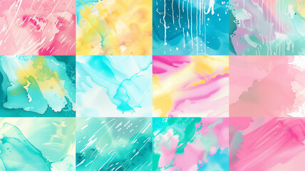 A collection of watercolor paintings with a variety of colors and textures