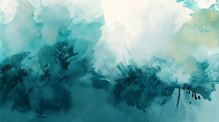 A painting of a blue ocean with green brush strokes