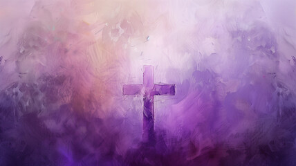 A purple background with a cross in the middle - obrazy, fototapety, plakaty
