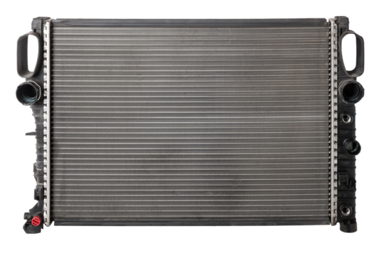 Car cooling radiator isolated on white background. Spare cooling system of internal combustion engine