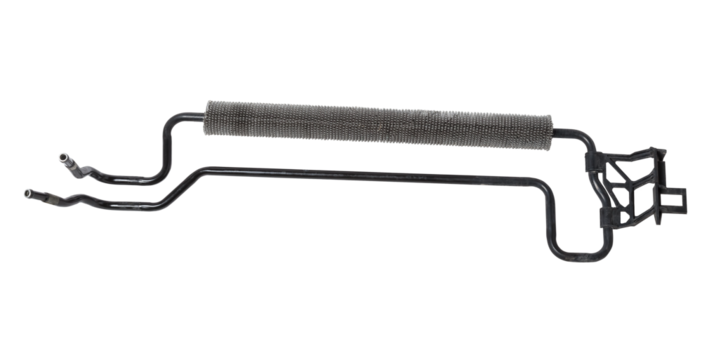 The cooling radiator of gear box is a metal heat exchanger inside filled with antifreeze. Rubber pipes are connected to it, which are mounted on the corresponding neck of the motor.
