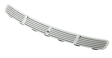 Hood ventilation grille with windscreen washer in black on white isolated background. Used spare...