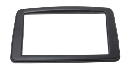 Decorative frame of a luxury car radio made of black plastic on a white isolated background