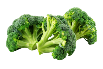 Broccoli: A cancer-fighting vegetable. Rich in vitamins C, K and fiber. Helps strengthen the immune system, nourish bones and the digestive system. isolated on white background.