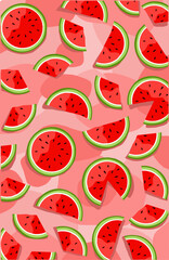 Wallpaper of watermelon slices on pink