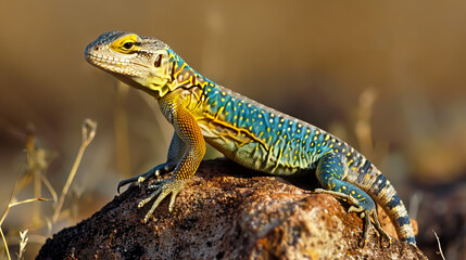 Fototapeta premium Common collared lizard (Crotaphytus collaris) the state reptile of Oklahoma - AI Generated