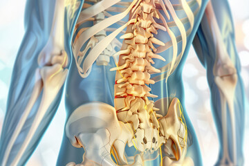 3D illustration of lumbar spine pathology with detailed medical information AI Generative - obrazy, fototapety, plakaty