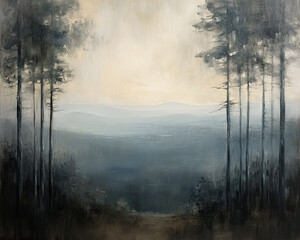 Fototapeta na wymiar Moody Trees Landscape Painting