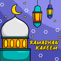 Ramadan Kareem with cartoon Islamic Illustration ornament

