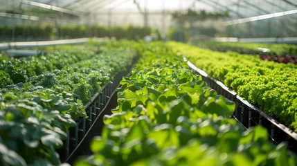 Fotobehang Hydroponic farms inside versus traditional crops outside © kitidach
