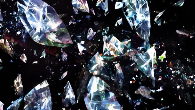 Sparkling gemstones of various colors emerge from the darkness, exploding with radiance.
