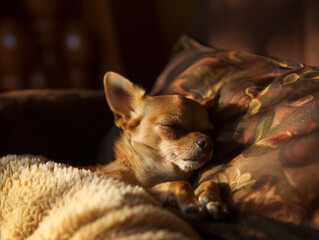 잠자는 갈색 단모 치와와