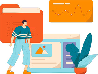 Flat vector illustration of business people operating work scene
