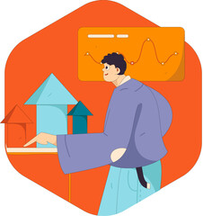 Flat vector illustration of business people operating work scene
