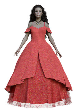 3D rendered beautiful brunette female wearing an elegant red gown on transparent background  - 3D Illustration