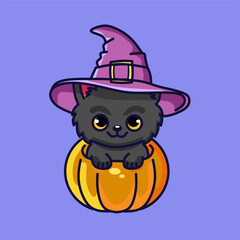 Cute Halloween Cartoon Cat Vector Clipart