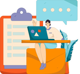 Flat vector illustration of business people operating work scene
