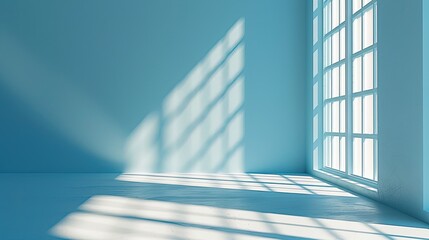 minimalistic abstract light blue background with shadow and light from windows product presentation concept 