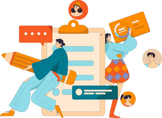 Flat vector illustration of business people operating work scene
