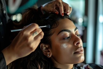 Fototapeta premium Woman Getting Her Makeup Done By A Makeup Artist