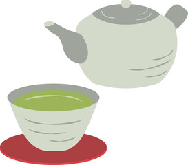 急須と湯呑のイラスト