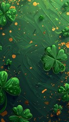 Stpatrick s day card template with green clover and gold splashes on green background