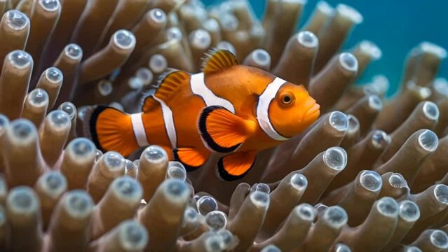 Clown fish with coral reefs underwater 
