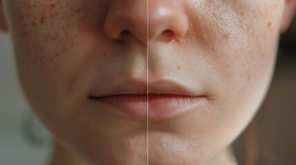 A before and after picture showing the difference in a persons skin after using a facial steamer to open up their pores and unclog them.
