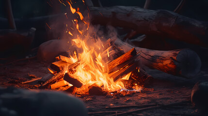 Illustration of bonfire at night