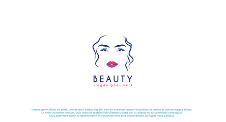 Woman face logo design vector illustration. Woman face suitable for beauty and cosmetic company logos.