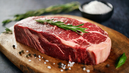 Wagyu steak symbolizing protein-rich diet, emphasizing meat's importance, inviting consumption - obrazy, fototapety, plakaty